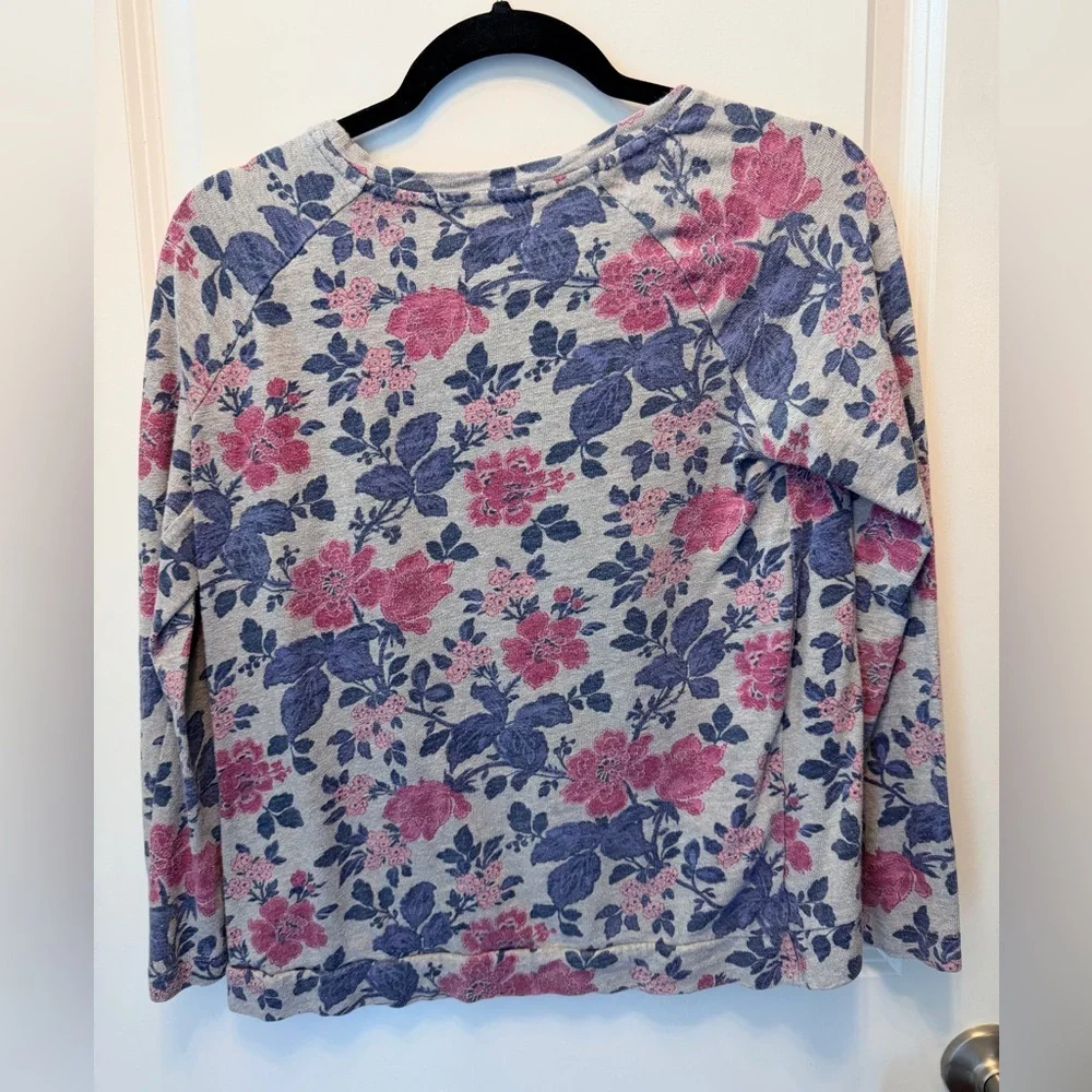 LOFT Floral Sweatshirt XS Gray Pink Blue Lightweight Cotton - Picture 4 of 8